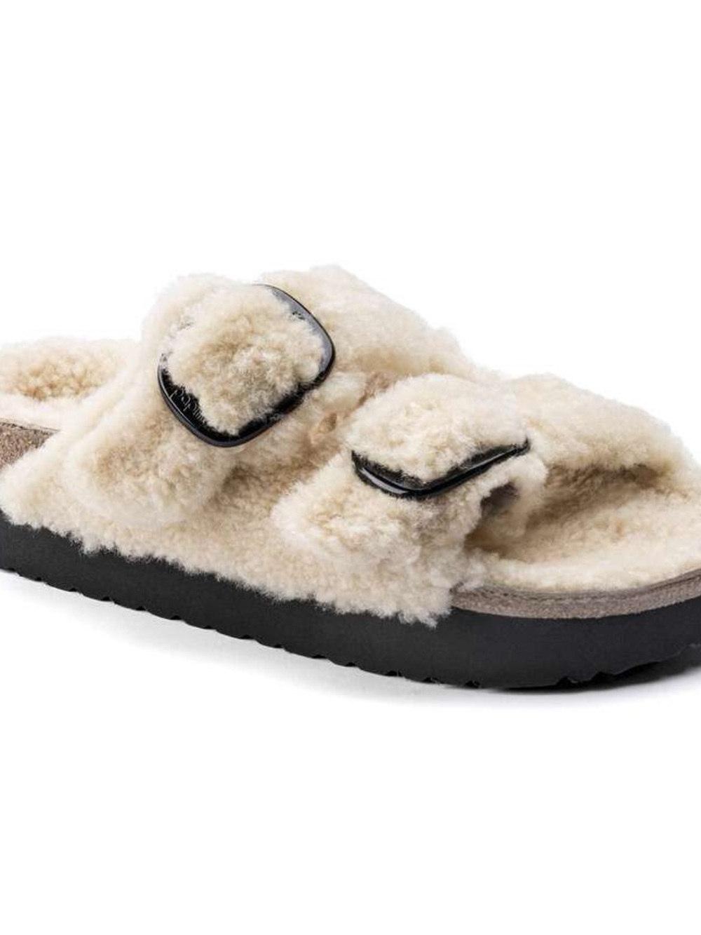 Papillio Cream Fuzzy Shearling Slide big buckle 9 usa